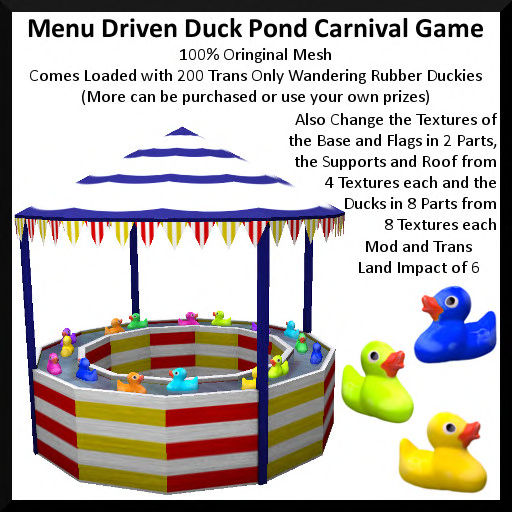 Second Life Marketplace - Menu Driven Duck Pond Carnival Game